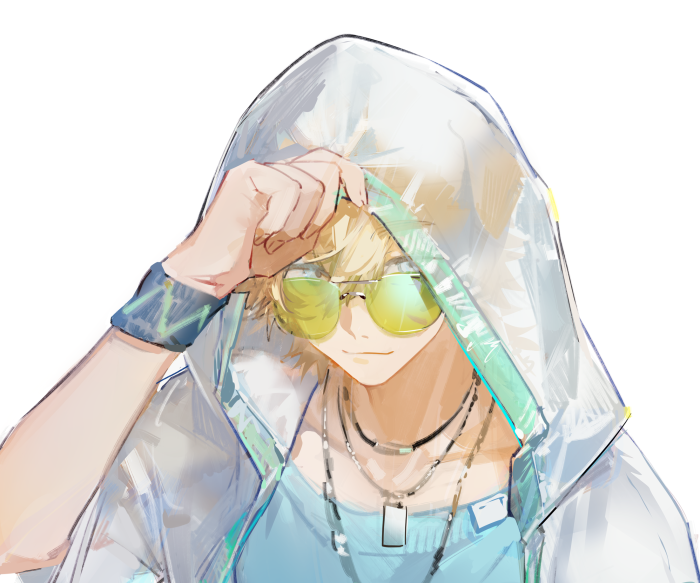 Arknights character with blonde hair and sunglasses