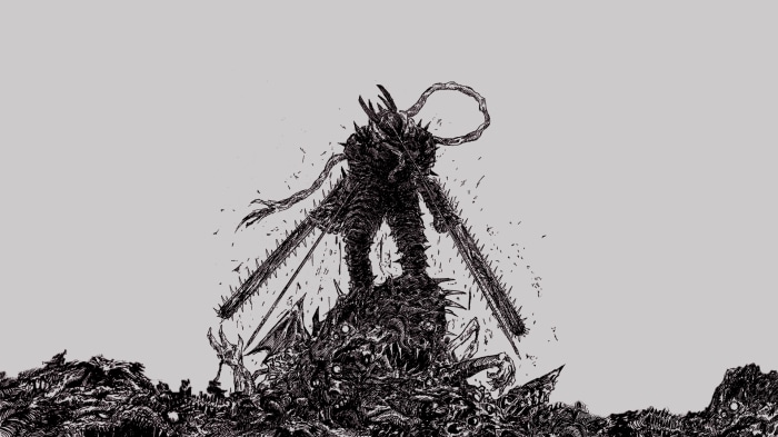 Chainsaw Man Denji standing on a pile of monsters