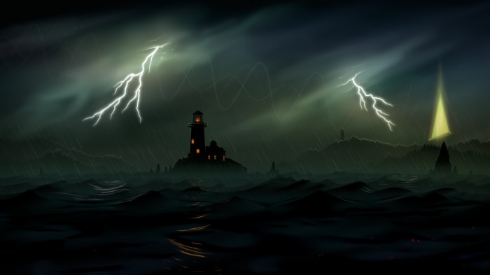 Fantasy Ocean Lighthouse Lightning 4K