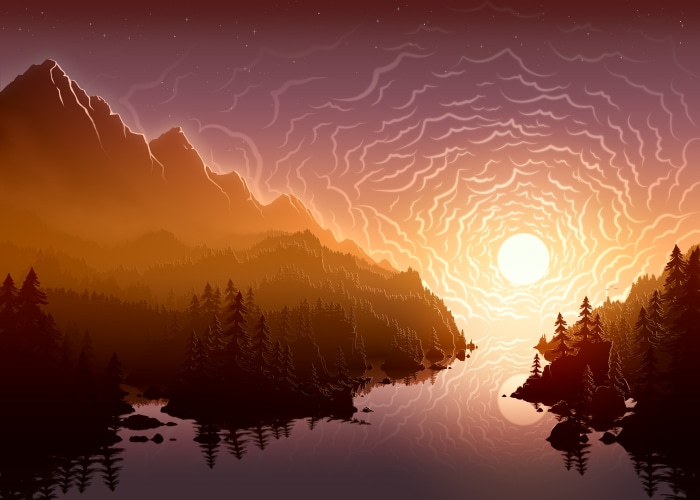 Fantasy Landscape 4K Mountains River Sun Forest