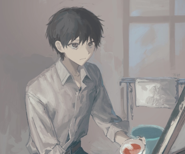 Sad boy in a white shirt