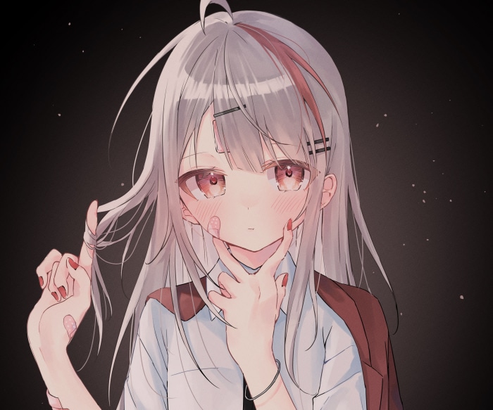 Anime girl with white hair and red eyes