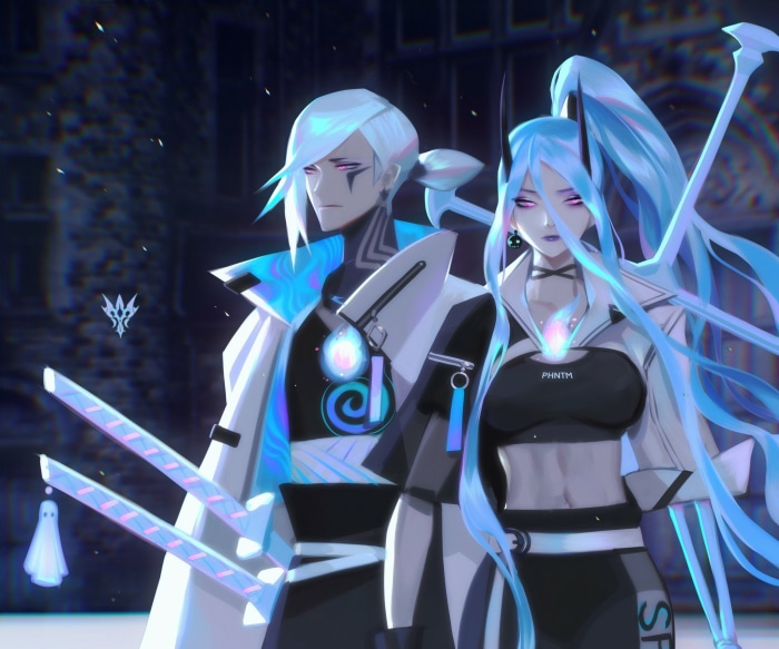 Fantasy warriors with swords