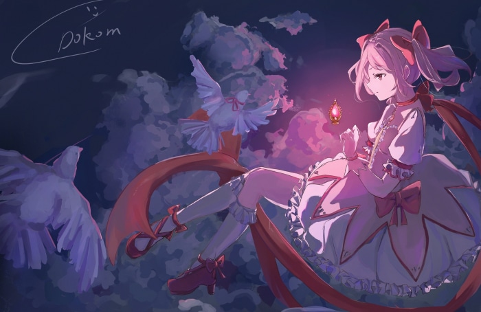 Madoka Kaname from Puella Magi Madoka Magica with birds