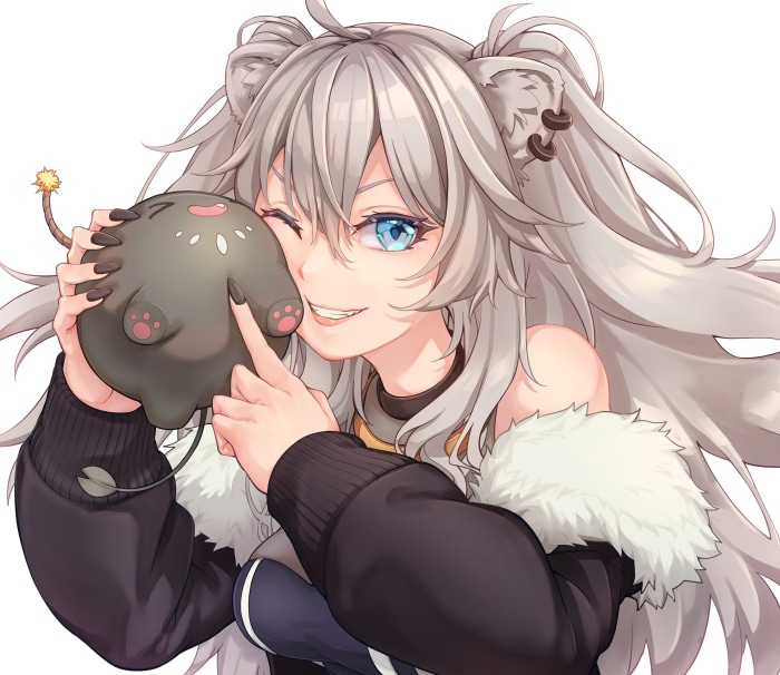 Shishiro Botan from Hololive holding a plush toy