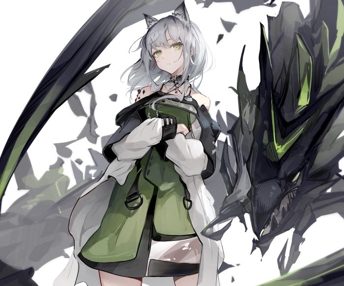 Kaltsit from Arknights with a dragon