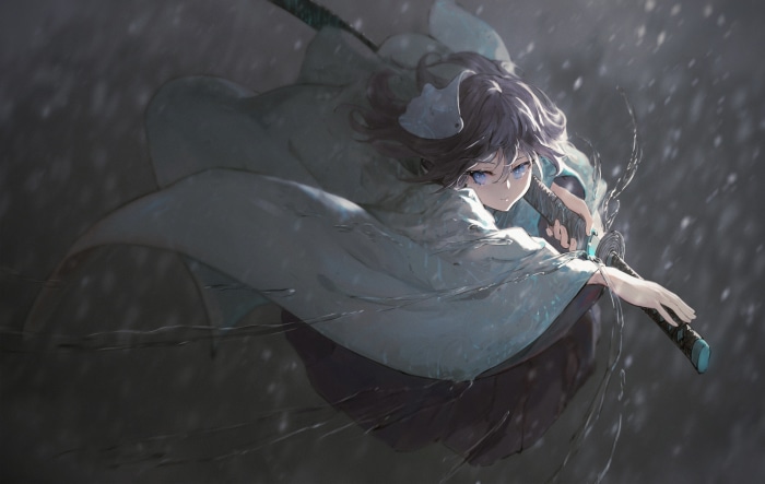 Girl Warrior with Katana in Snow