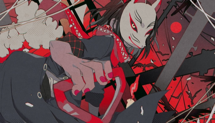 Mashiro from Nijisanji wearing a Kitsune mask