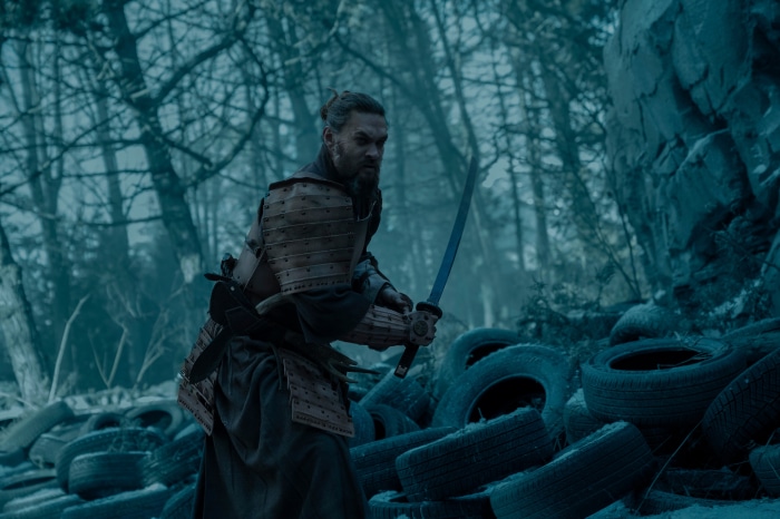 Jason Momoa in samurai armor with sword