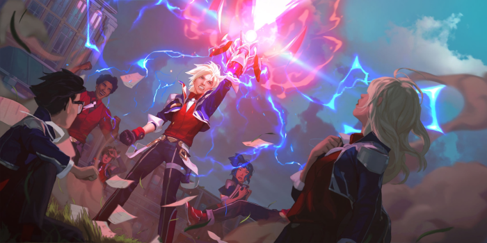 Ezreal from League of Legends casting a spell
