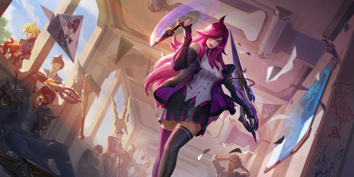 Katarina from League of Legends in a school setting