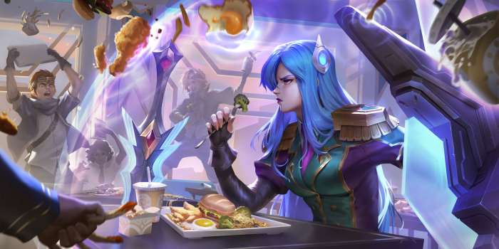 Caitlyn from League of Legends eating broccoli
