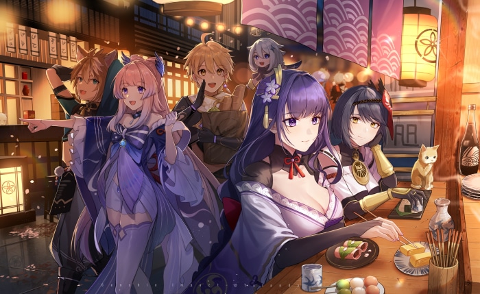 Genshin Impact characters at a Japanese restaurant