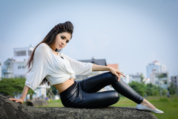 Asian Woman Posing Outdoors in