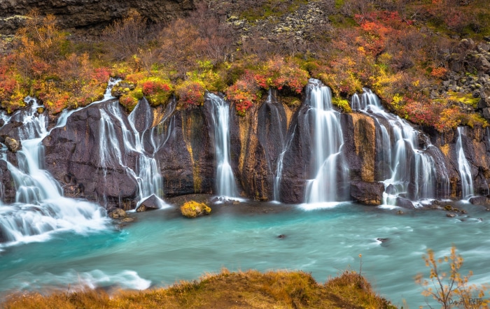 Hraunfossar Waterfall in Iceland during Autumn