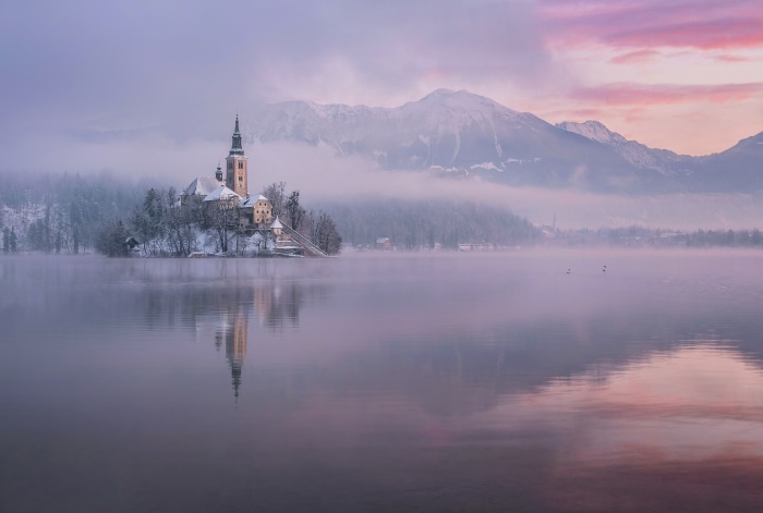 Assumption of Mary Church on Lake Bled, Slovenia 4K