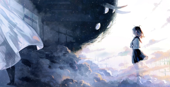 Girl in School Uniform in Contrasting Worlds