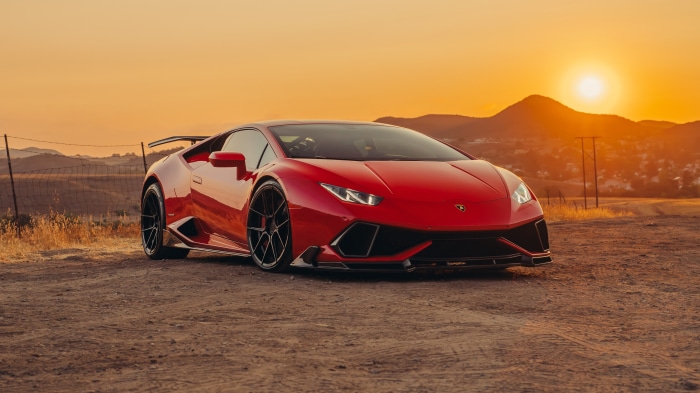 Red Lamborghini Huracan Supercar at Sunset