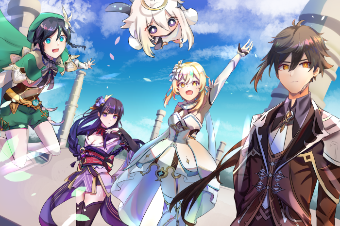 Genshin Impact: Venti, Paimon, Raiden Shogun, Lumine, and Zhongli