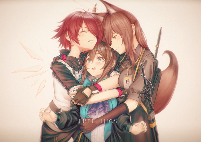 Arknights characters hugging