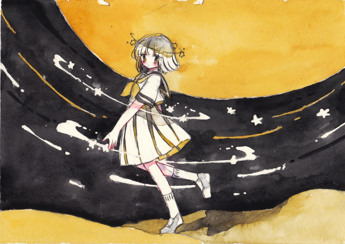 Girl in School Uniform with Starry Background