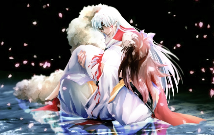 Sesshomaru holding Rin from InuYasha