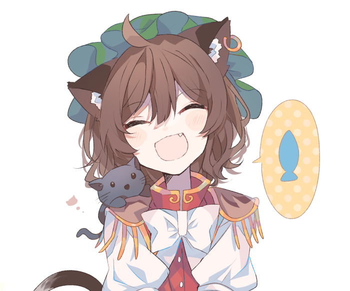 Chen from Touhou with a kitten