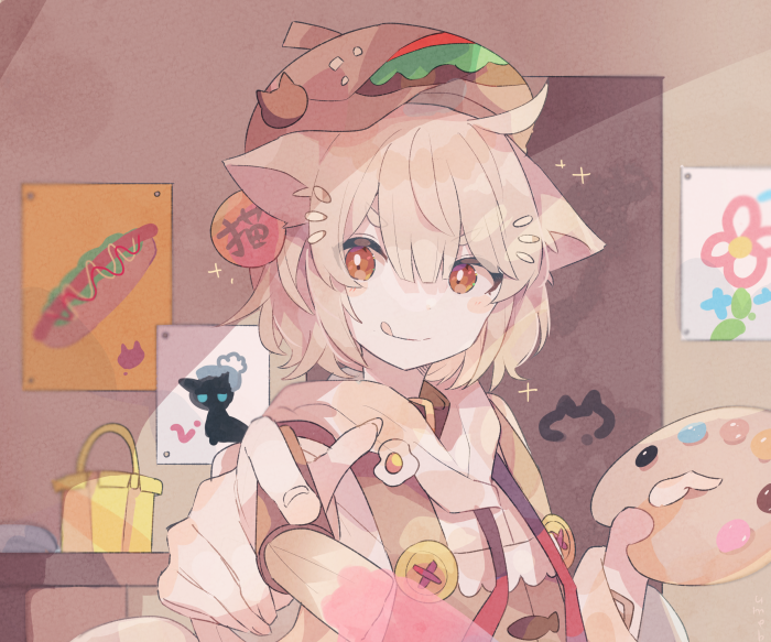 Anime girl with cat ears painting
