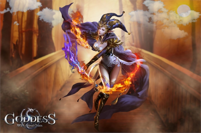 Goddess: Primal Chaos character with fire and magic