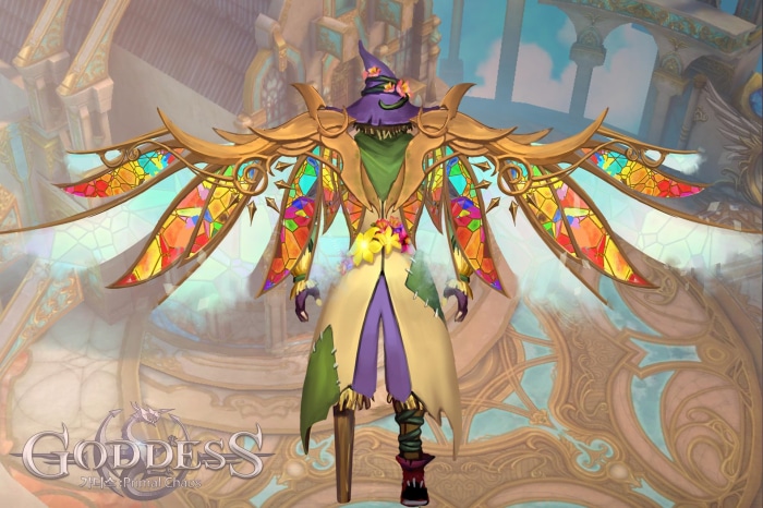 Goddess: Primal Chaos character with stained glass wings
