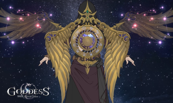 Goddess: Primal Chaos character with zodiac wheel