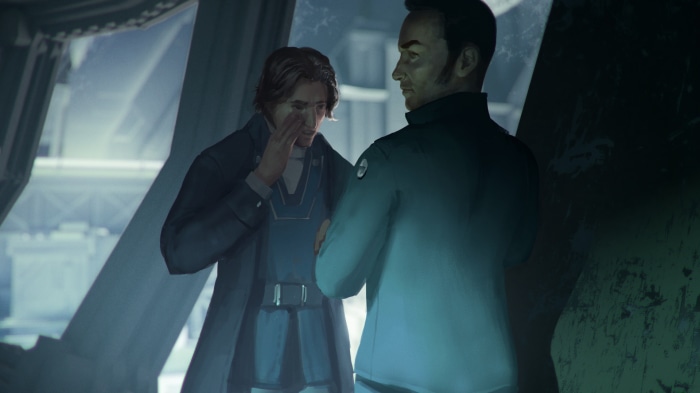 Two men in a futuristic setting