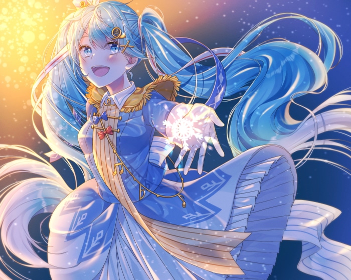 Hatsune Miku holding a snowflake