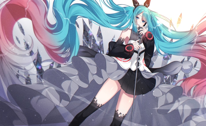Hatsune Miku singing with microphone