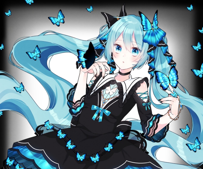Hatsune Miku with blue butterflies