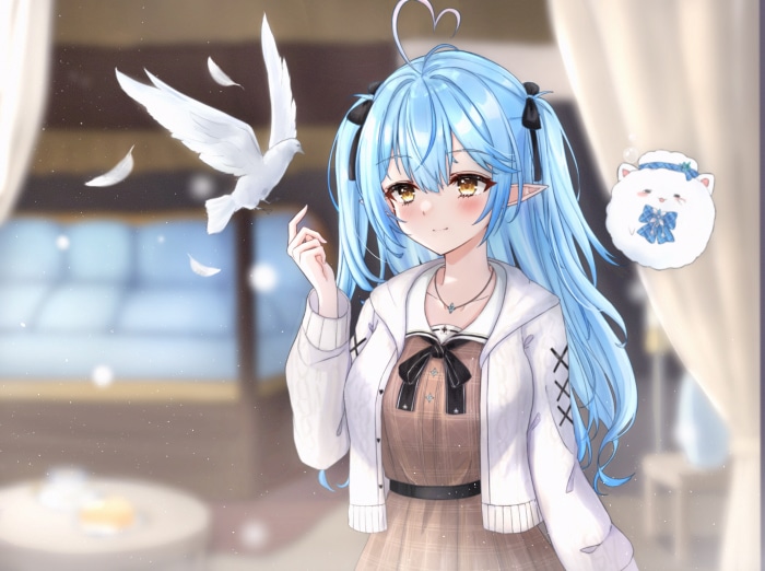 Yukihana Lamy from Hololive with a dove