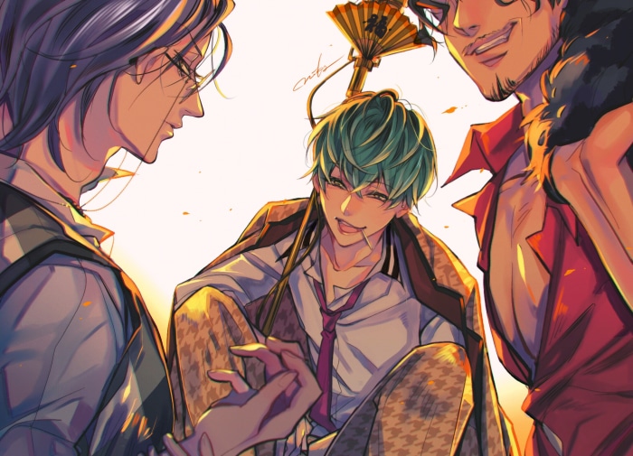 Rei Amayado, Sasara Nurude, and Rosho Tsutsujimori from Hypnosis Mic