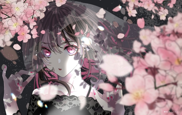 Girl with pink blossoms