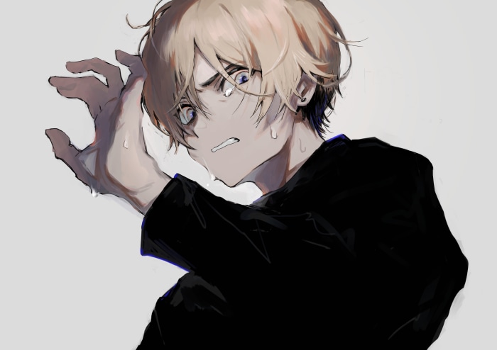 Anime Boy with Tears and Sweat