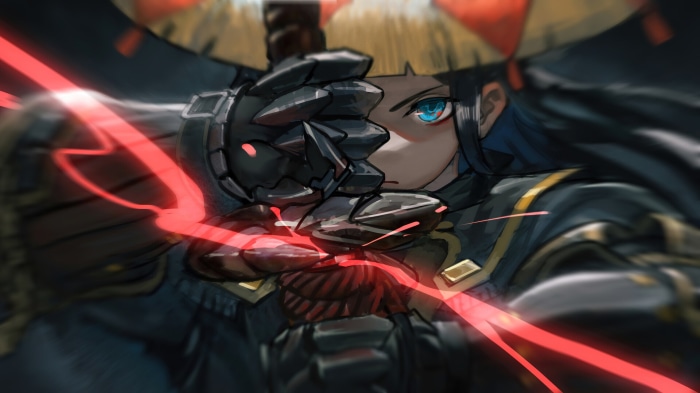 Fantasy Samurai Woman Warrior with Red Energy