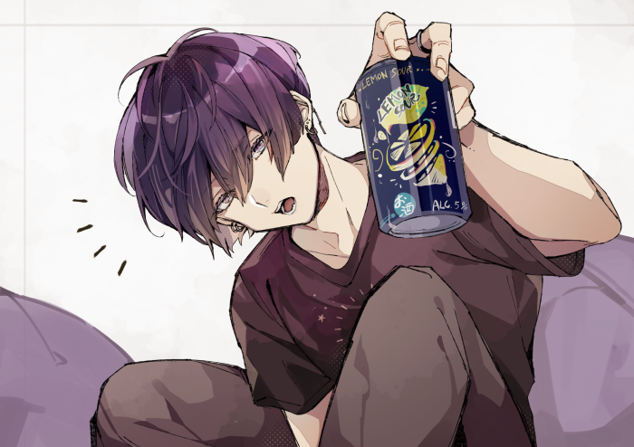 Anime boy holding a lemon sour can