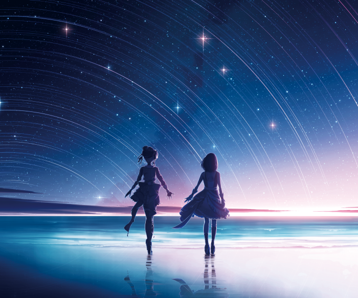 AZKi and Hoshimachi Suisei under the stars