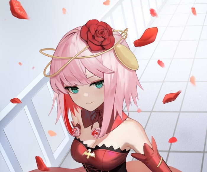 Destiny (Takt Op. Destiny) character with pink hair and rose