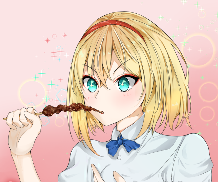 Cosette Schneider from Takt Op. Destiny eating a skewer