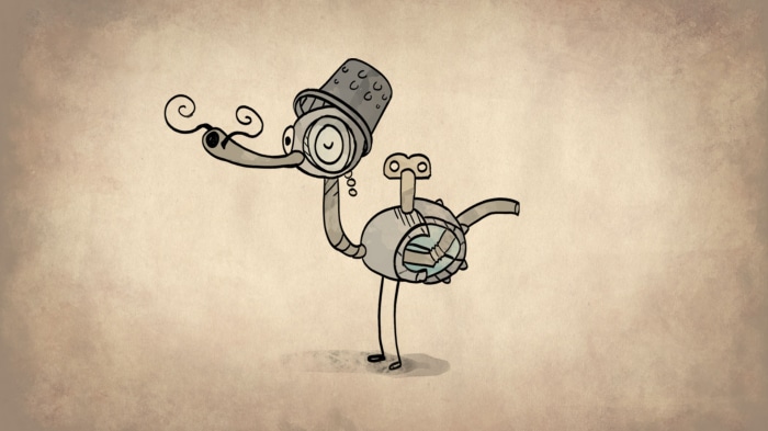 Steampunk mechanical bird with a hat