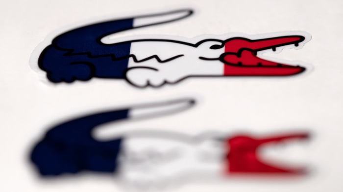 Lacoste crocodile logo with French flag colors