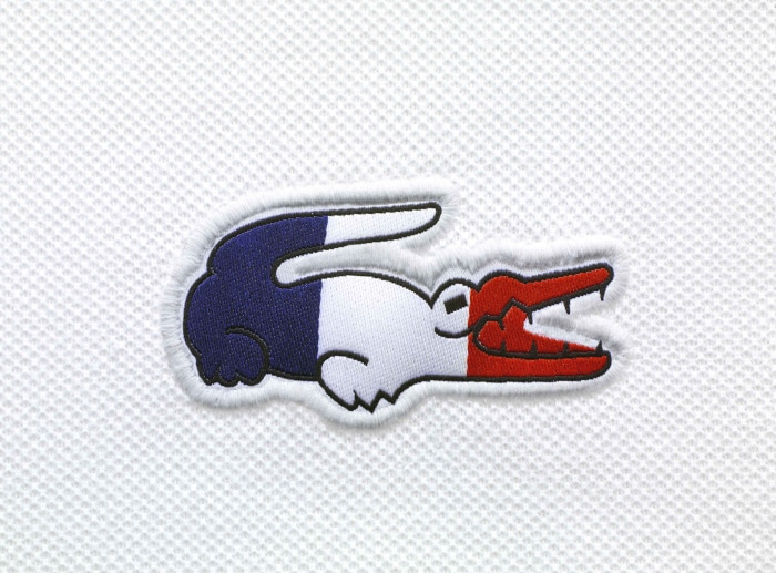 Lacoste logo with French flag colors