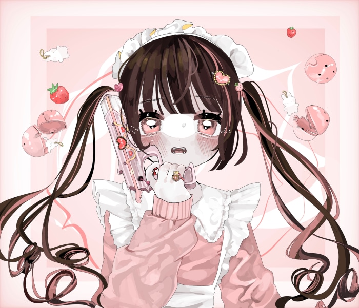 Girl in Maid Outfit Holding a Pink Pistol