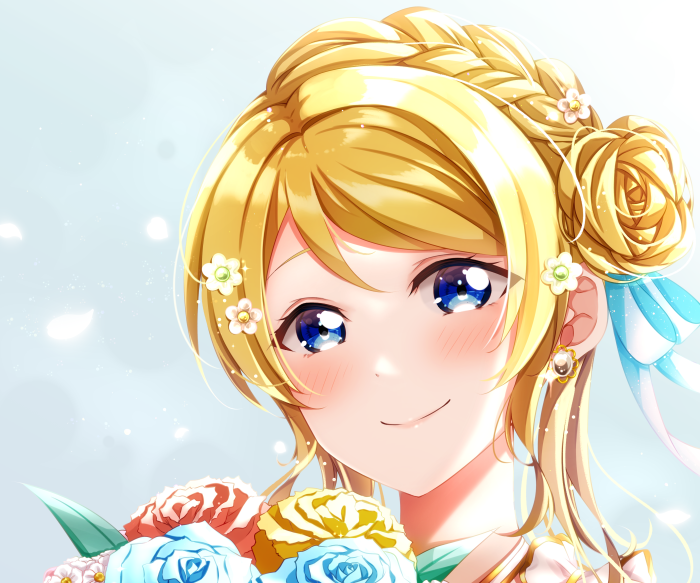 Eri Ayase from Love Live! holding flowers