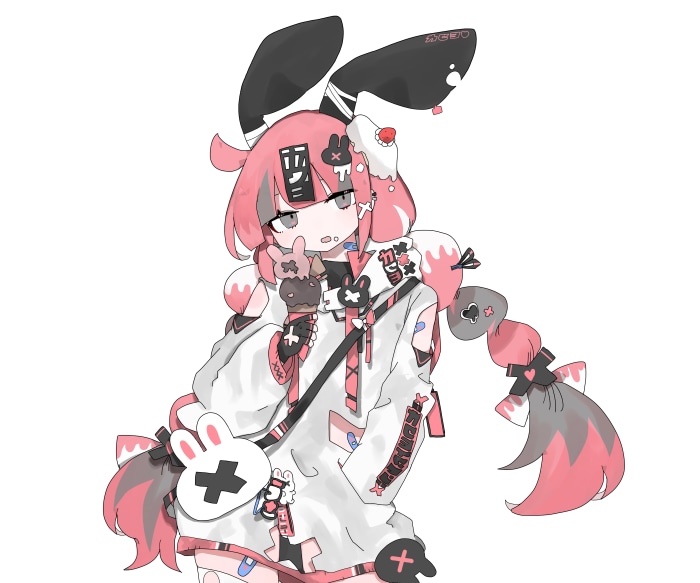 Girl with pink hair and bunny ears, braid
